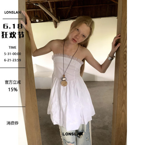 LONSLAN 2024 SUMMER 7/8 20:00NEW蝴蝶结刺绣裹胸娃娃上衣