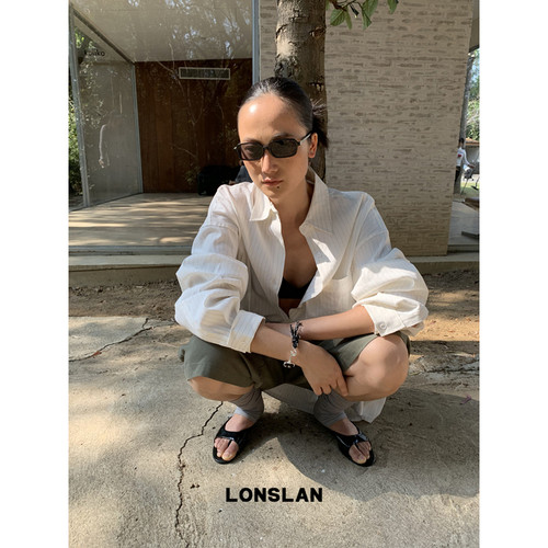 LOSLAN 25SS春夏新款 质感大件黑白细条纹衬衫