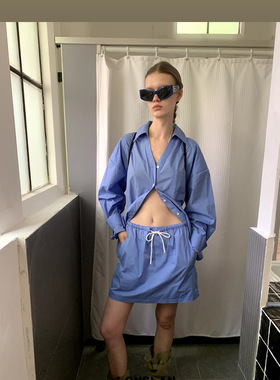 LONSLAN 2024SUMMER5/31 20:00NEW V领长袖防晒衬衫+绑带短裙套装