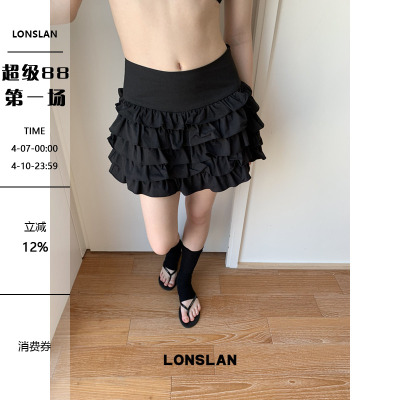 LONSLAN25SUMMER 简约多层收腰蛋糕花边短裙