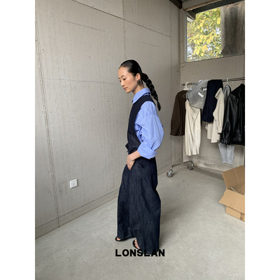 LOSLAN 25SS春夏新款 小众设计高质感牛仔连体裤配腰包