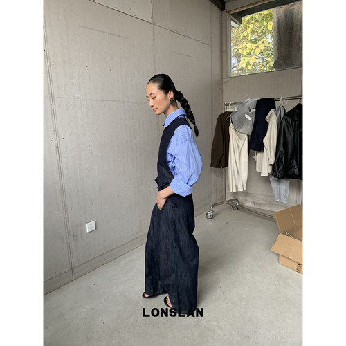 LOSLAN 25SS春夏新款 小众设计高质感牛仔连体裤配腰包