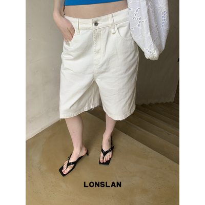 LONSLAN 2026SUMMER 夏季撕边牛仔阔腿中裤
