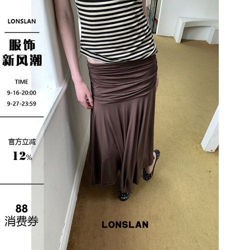 LONSLAN25SUMMER  褶皱收腰下摆不规则半裙