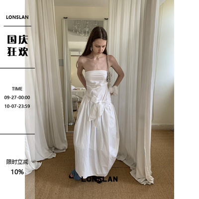 LONSLAN25SUMMER 设计感茧型收腰蝴蝶结绑带连衣裙