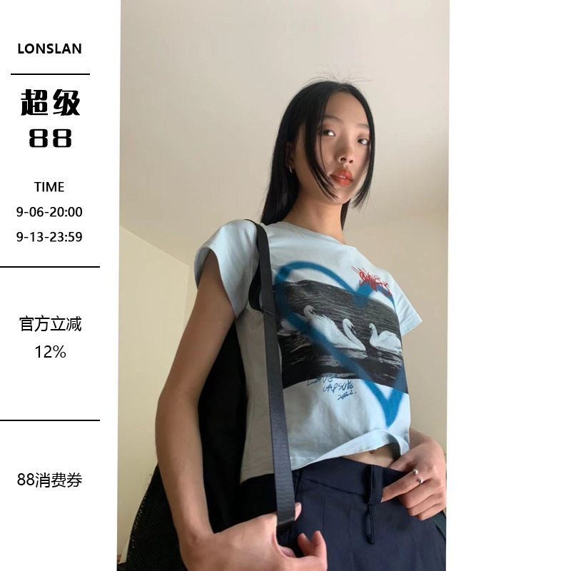 爱心天鹅短袖T韩版短款图片