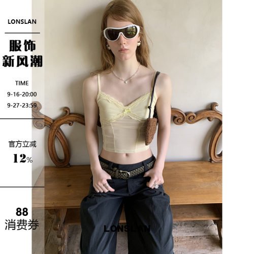 LONSLAN 2026SUMMER 夏季蕾丝蝴蝶结透视内搭吊带背心