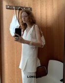 LONSLAN 2024春夏新款 小众设计气质V领荷叶边吊带连衣裙