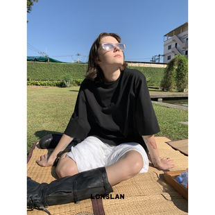 LONSLAN T恤上衣女 2025春夏新款 慵懒风宽松显瘦休闲大件圆领短袖