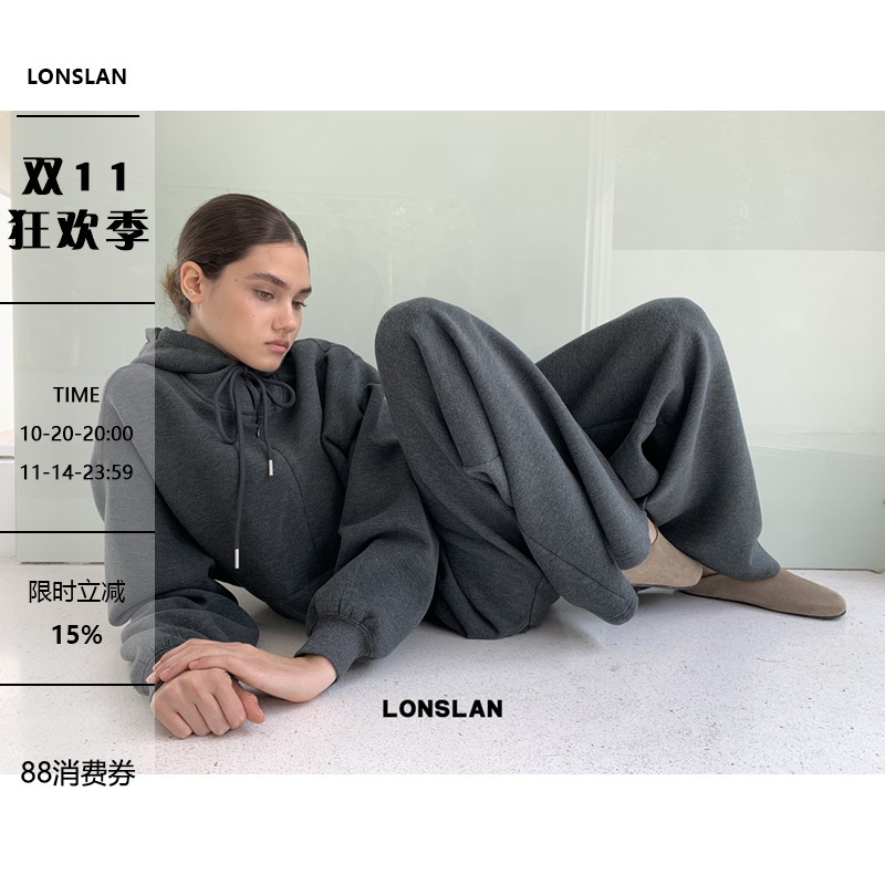 LONSLAN 25AW 10/20 20:00NEW加厚内里加绒磨毛连帽卫衣+卫裤套装