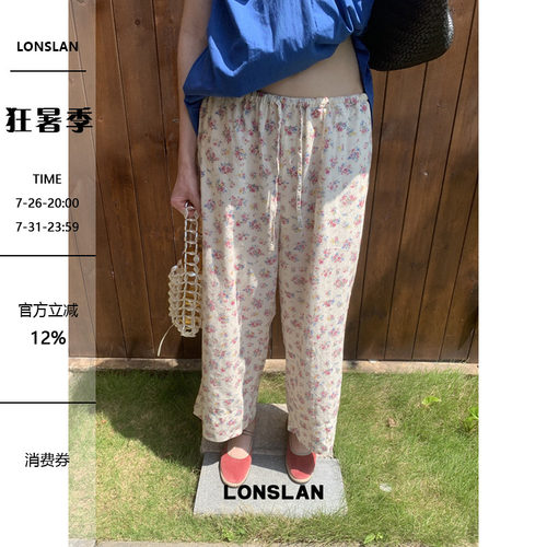 LONSLAN 26SUMMER舒适绑带松紧碎花九分裤