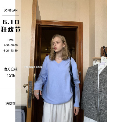 LONSLAN简约韩系V领毛衣