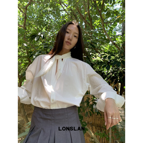 LONSLAN 2025秋季新款 领子绑带蝴蝶结衬衫