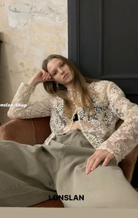 衬衫 LONSLAN 设计感蕾丝边镂空长袖 百搭修身 上衣女 22024春夏新款