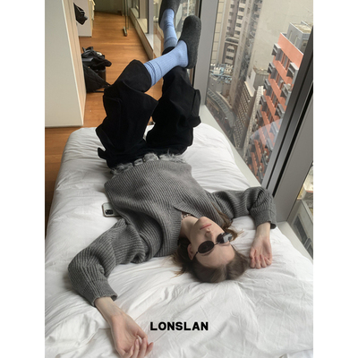 LONSLAN24WINTER 11/30 20:00NEW厚款坑条v领oversize毛衣