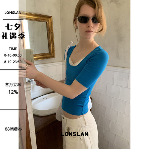 LONSLAN 2026SUMMER 夏季方领中袖显瘦针织修身T
