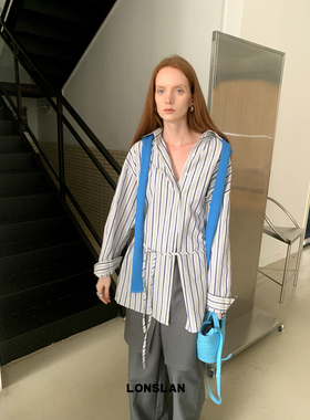 LONSLAN 2024AW NEW蓝色条纹绑带衬衫