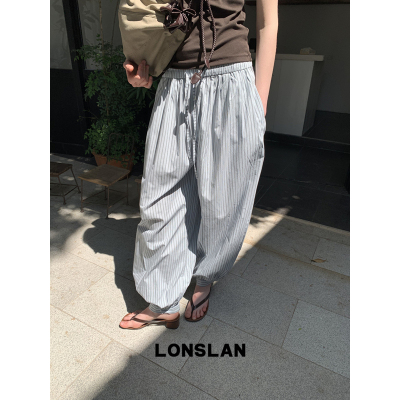 LONSLAN 2026春夏新品宽松休闲慵懒感条纹灯笼裤