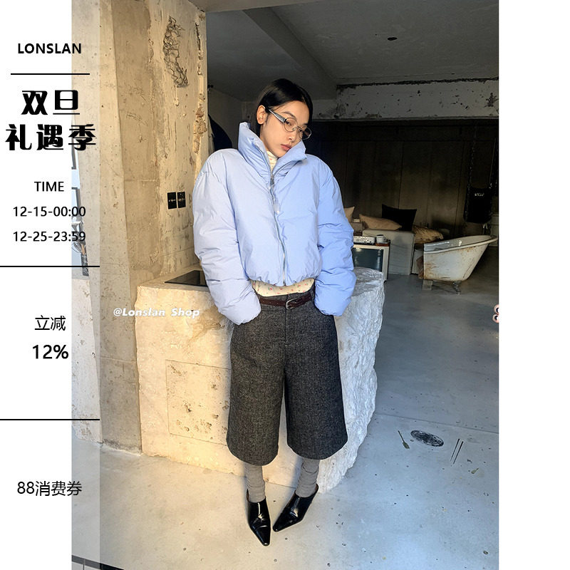 Lonslan短款保暖竖条纹羽绒外套