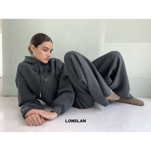 LONSLAN 2025秋季新款 加厚内里加绒磨毛连帽卫衣+卫裤套装