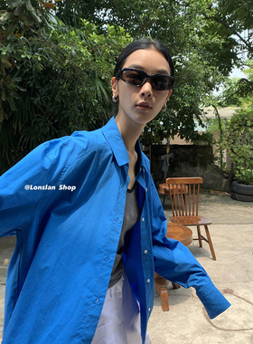 LONSLAN宝蓝色显白简约衬衫
