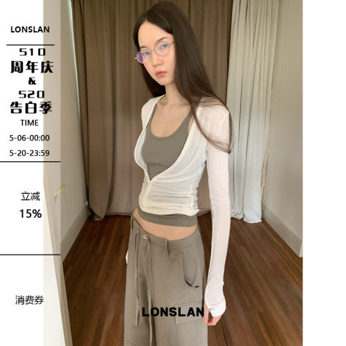 LOSLAN 25SS 基础简约拉链薄款长袖修身T