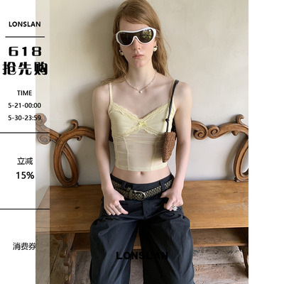 LONSLAN 2026SUMMER 夏季蕾丝蝴蝶结透视内搭吊带背心