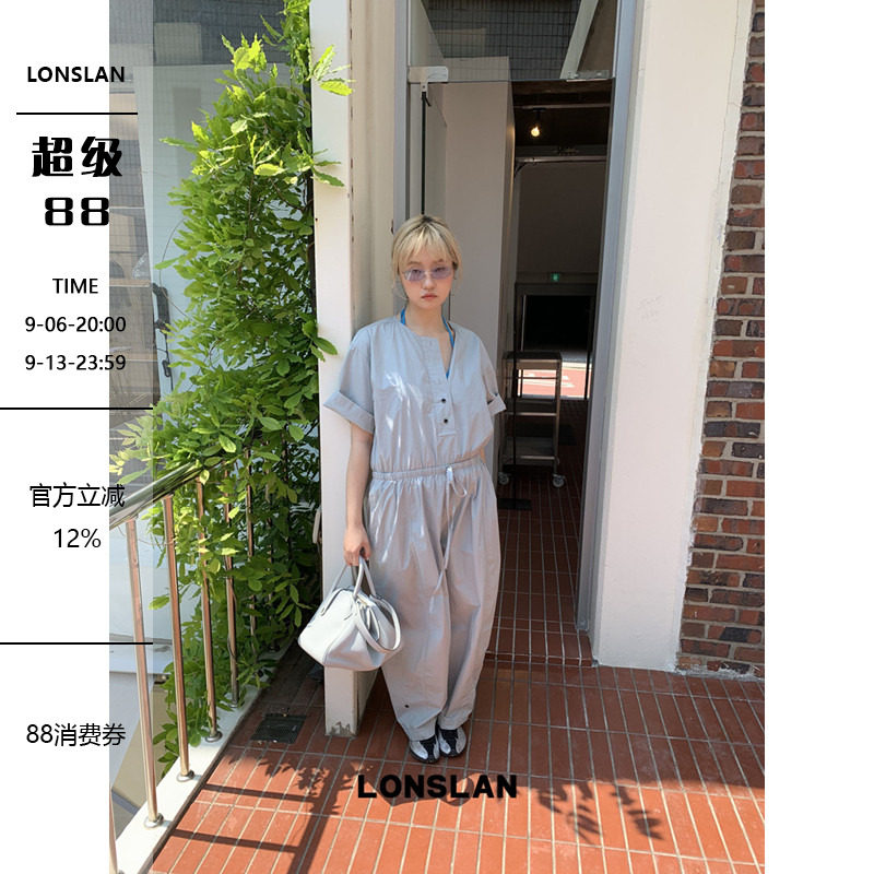 LONSLAN25SUMMER 圆领系扣衬衫收腰连体裤图片