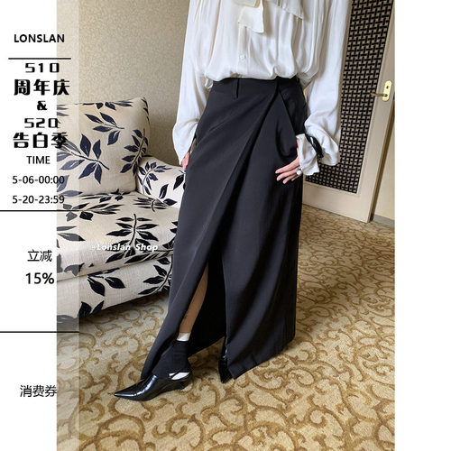 LONSLAN气质开叉西装长裙