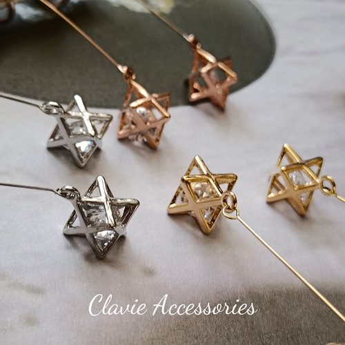 耳夹无耳洞树脂立体六芒星星耳环长款耳坠耳饰个性设计感小众耳钉