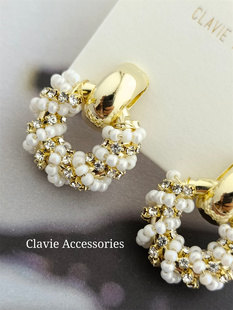 手工编织水钻缠绕小珠小巧简约耳钉日系树脂u型耳夹无耳洞女隐形