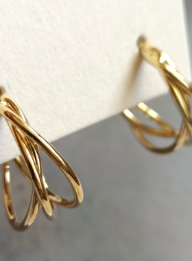 日系树脂u型耳夹哑光金色简约复古大小圆圈日常百搭无耳洞耳钉环