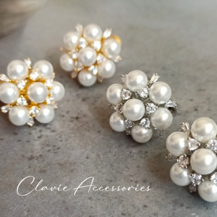 高级感绝美仿珍珠雪花闪钻百搭日常大耳垂耳钉螺丝螺旋无耳洞耳夹