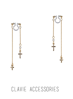 Clavie 适合圆形脸无耳洞耳夹女显瘦前后长短款十字架圣诞节耳饰