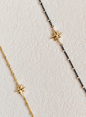 日系原创独家设计高级感闪叠戴精致极细925纯银星星黑色彩色手链