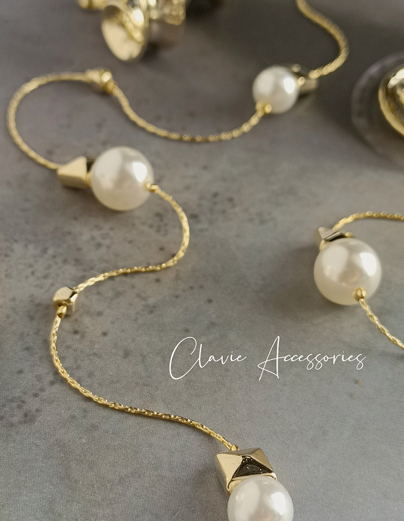 长款日本银色仿珍珠叠戴配饰项链