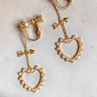 独家设计情人节礼物长款丘比特之箭爱心水钻耳钉环无耳洞螺旋耳夹