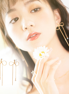 日系日本少女ins网红拍照凹造型超仙蝴蝶结耳钉无耳洞树脂耳夹女