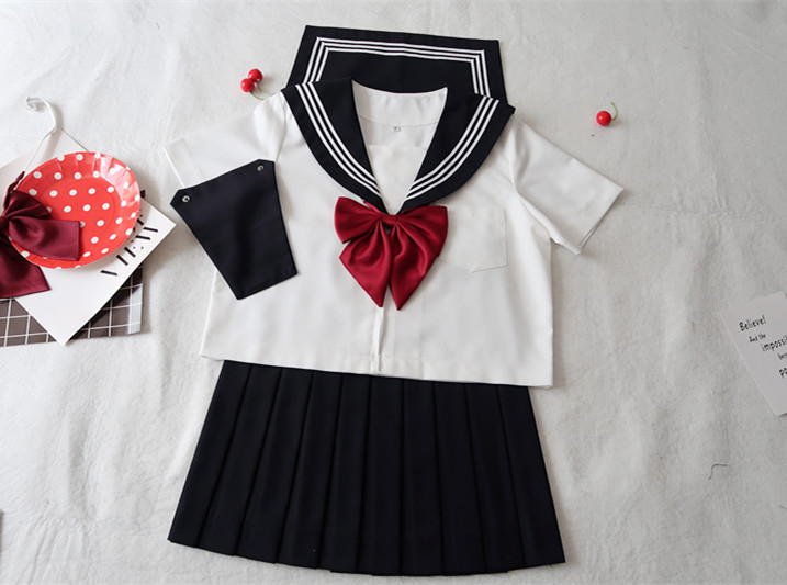 日系 正统jk制服 绀领白三本水手服套装 关西襟短袖夏服基础款