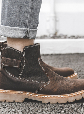 切尔西靴男秋冬季男士马丁靴英伦风高帮短靴牛皮中帮男靴子工装靴