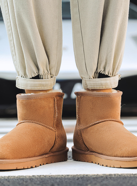 羊皮毛一体雪地靴男靴子高帮面包棉鞋切尔西靴小码短靴防水保暖靴