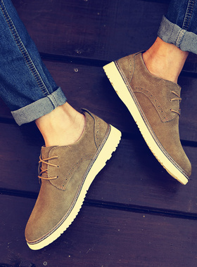 真皮英伦男士休闲鞋复古板鞋潮鞋系带低帮鞋伐木鞋反绒皮鞋男鞋子