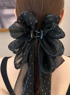 泡泡抓夹网纱发夹大蝴蝶结甜美增发后脑勺氛围感马尾夹女新款发饰