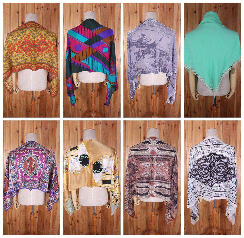 古着 欧美复古小香奢侈品巴洛克真丝毛料长款围巾丝巾披肩保暖C7