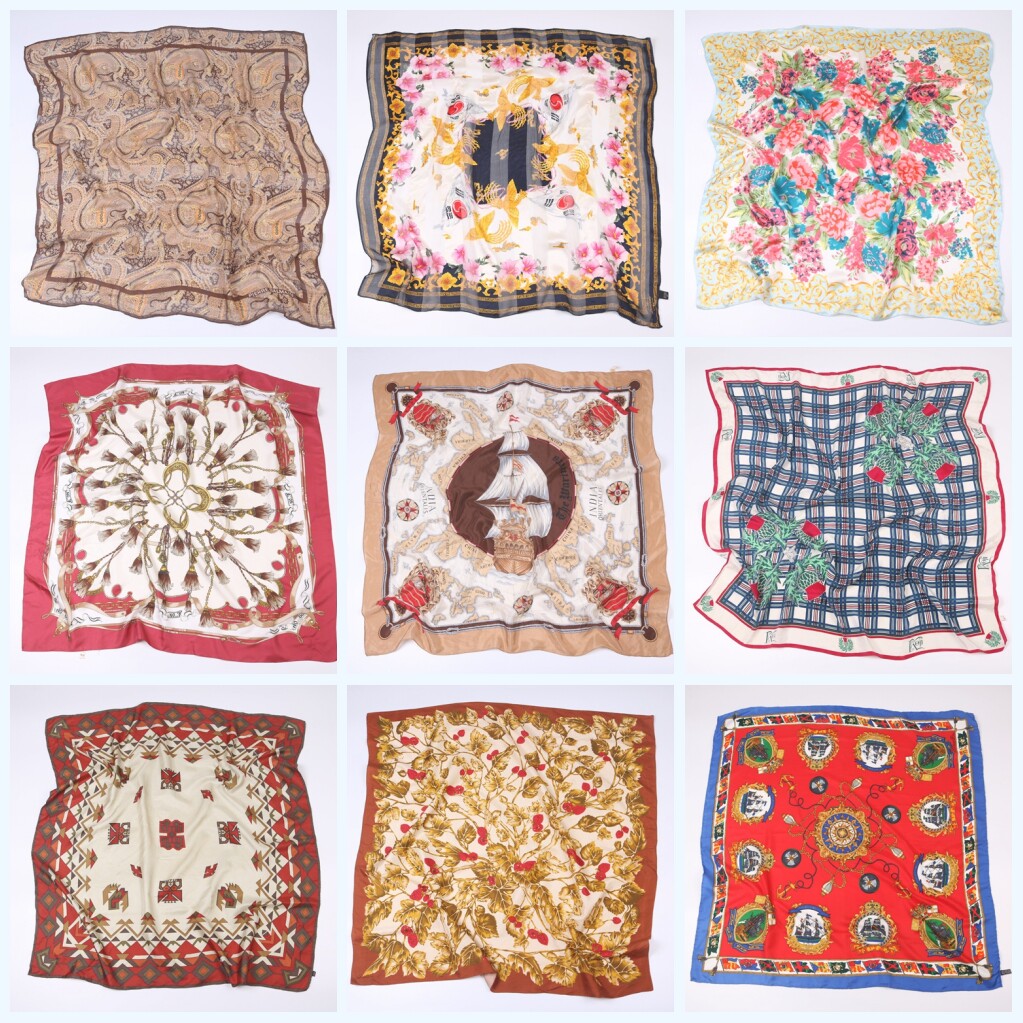 51vintage古着风日系原宿风桑蚕丝丝巾中古真丝孤品头巾围巾