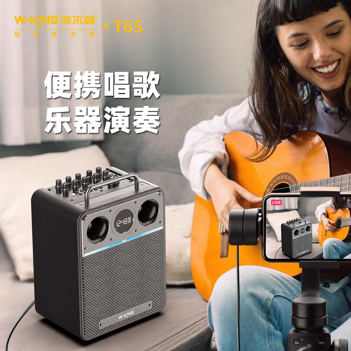 维尔晶T6S户外手提便携式K歌音箱乐器演奏蓝牙音响直播录音高音质
