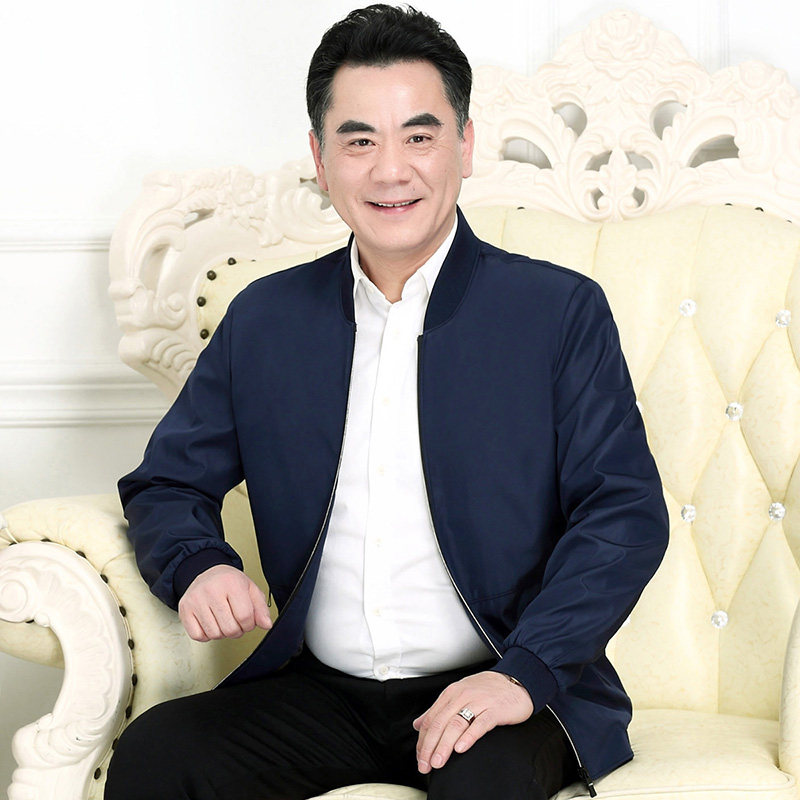 中年爸爸外套男40-50岁中老年春秋薄款男士夹克外套翻领2018新款