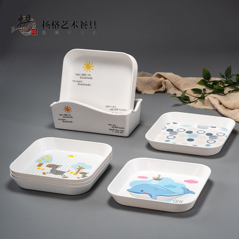 密胺卡通四方形吐骨碟家用干果零食点心小托盘茶几餐具收纳盘子