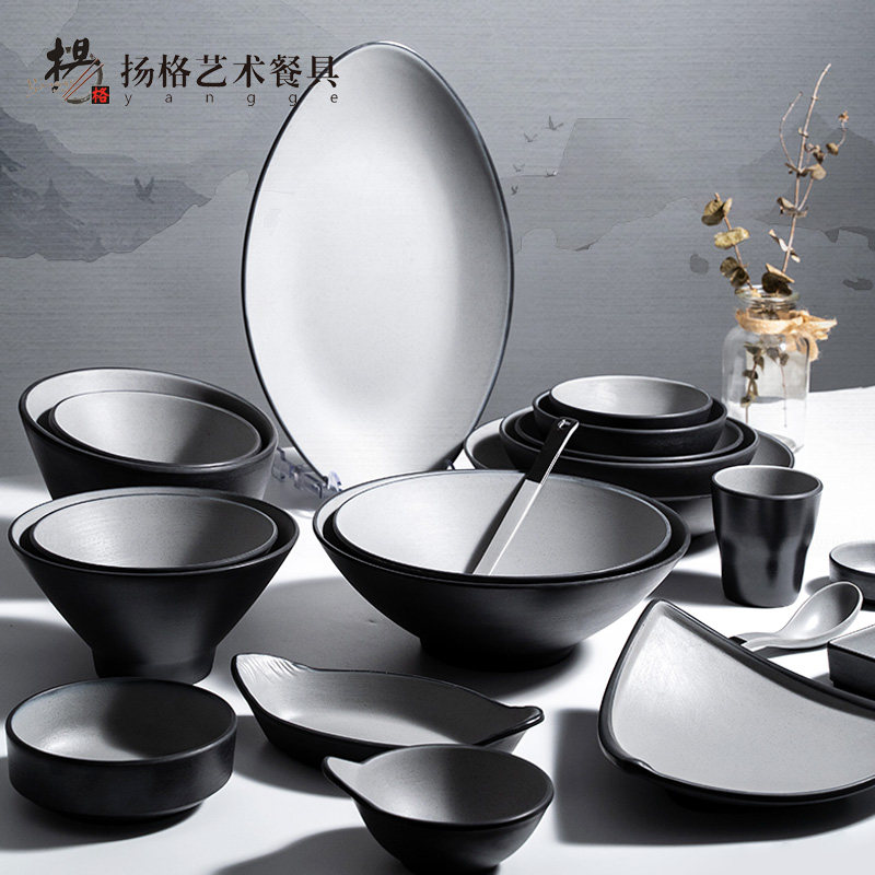 扬格黑岩双色料理密胺餐具拉面碗图片