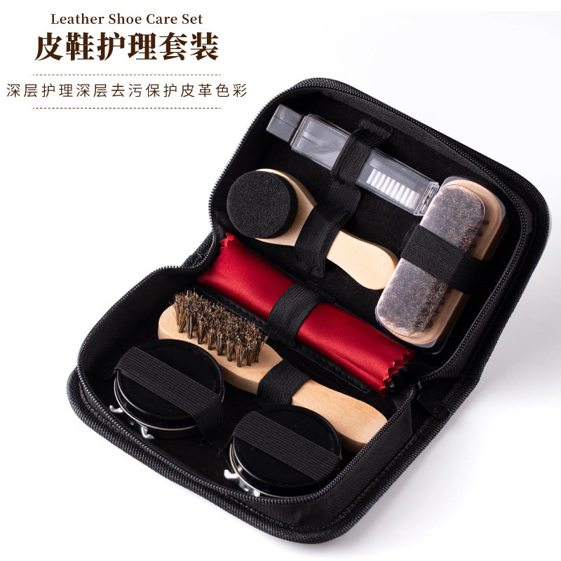酒店皮鞋护理工具鞋油鞋刷套装带包马毛鞋刷子便捷式毛毡袋收纳包